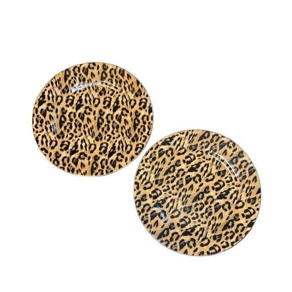 Vtg Set of 2 Collectible L Godinger 1855 Animal Leopard Print Plates Home Decor - Picture 1 of 4